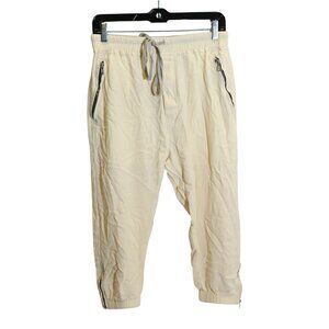 Rick Owens Ivory Cropped Joggers with Zipper Pockets, Elastic Waist & Drawstring